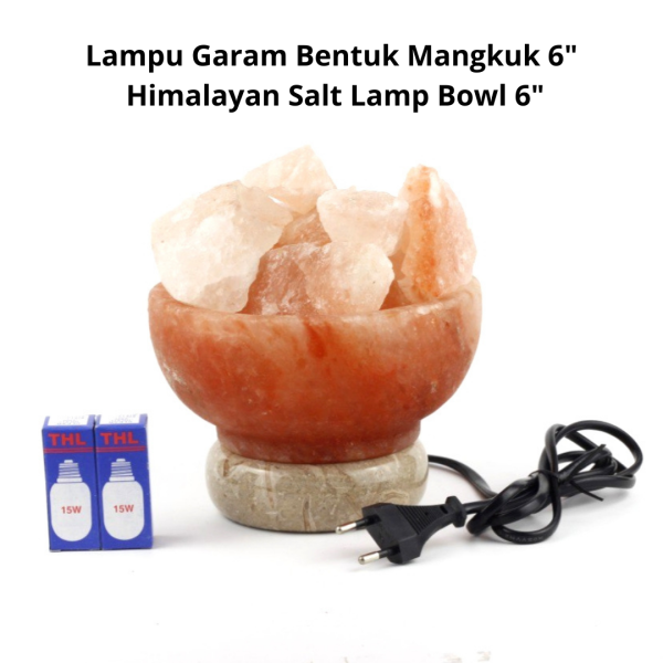 Lampu Garam Bukit Merah Bentuk Mangkuk Isian Ketulan Merah - Image 2